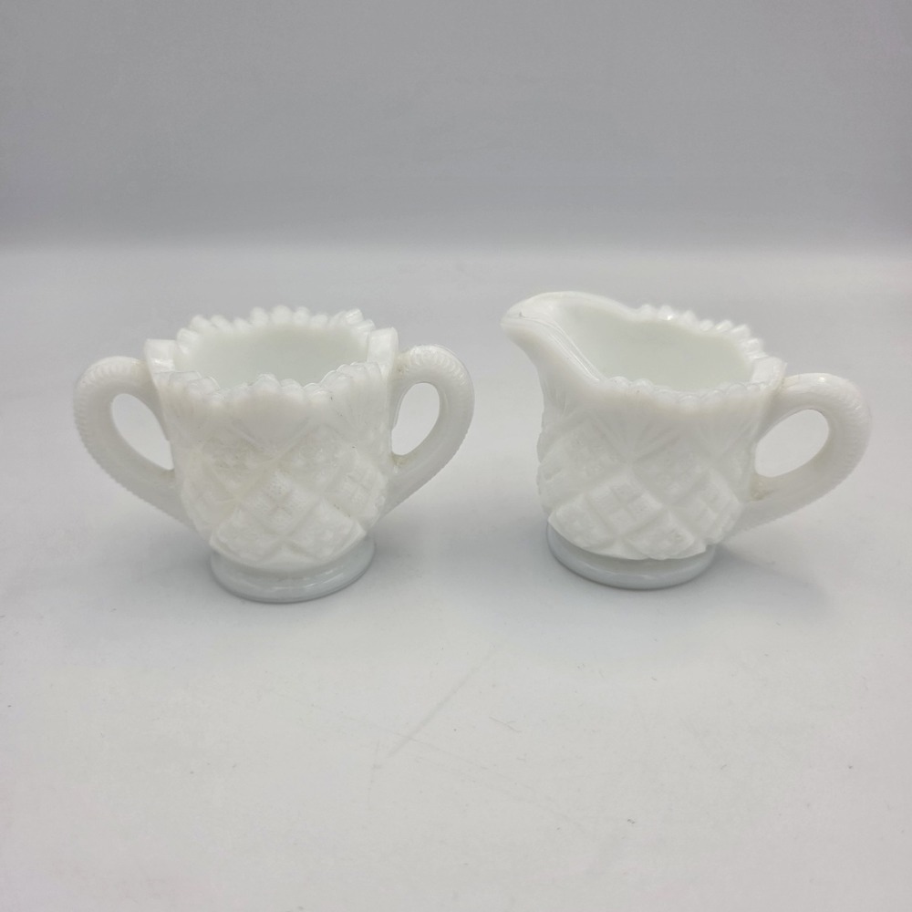 Westmoreland Child Play White Milk Glass Set Sugar & Creamer Thumbelina 40's-50s